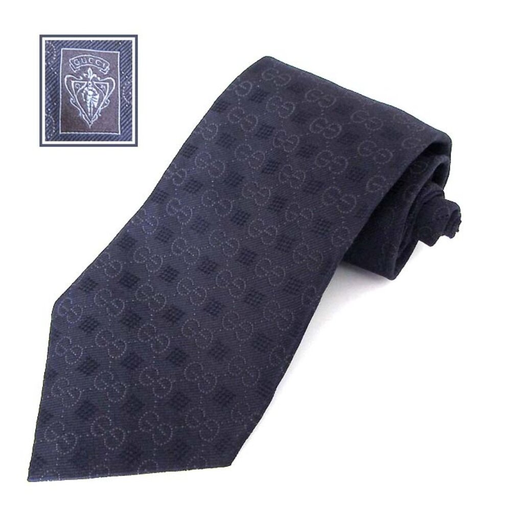GUCCI navy GG Guccissima Hysteria crest neck  tie 100% silk